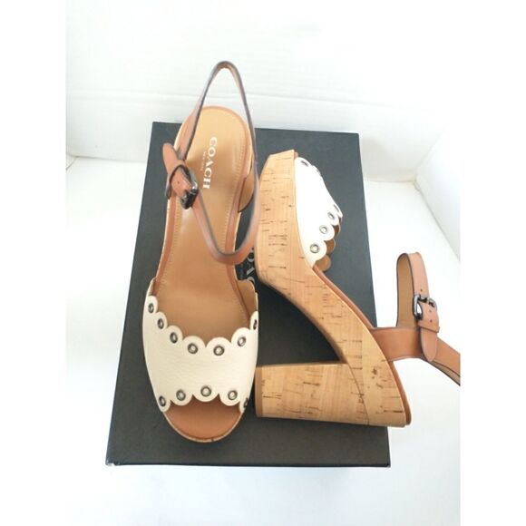 New! COACH Women's Platform Leather Sandals Shoes Chunky Heel Open-Toe Size 9 - Picture 10 of 11
